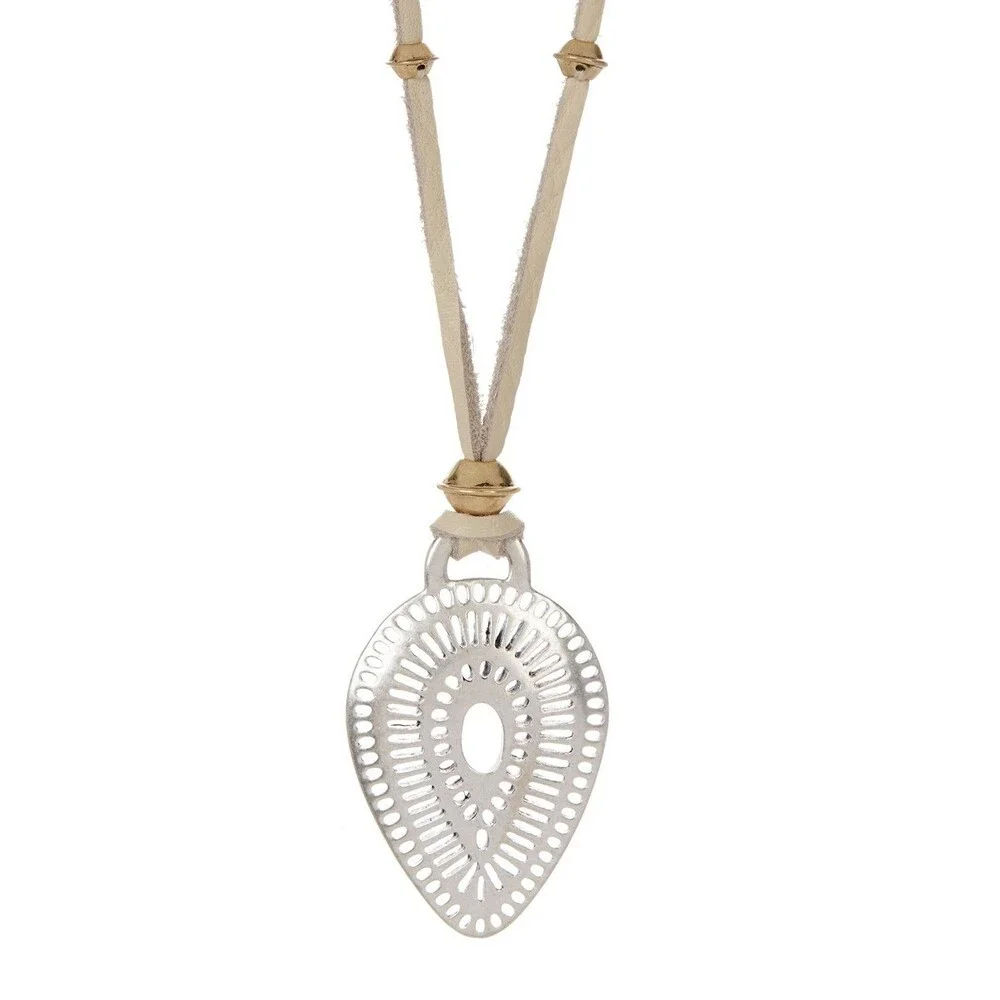 Lucky Brand Two-Tone Teardrop Pendant Leather Necklace